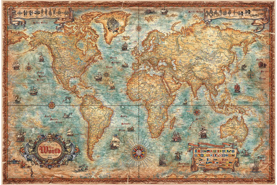 carte du monde effet ancien Mappemonde vintage
